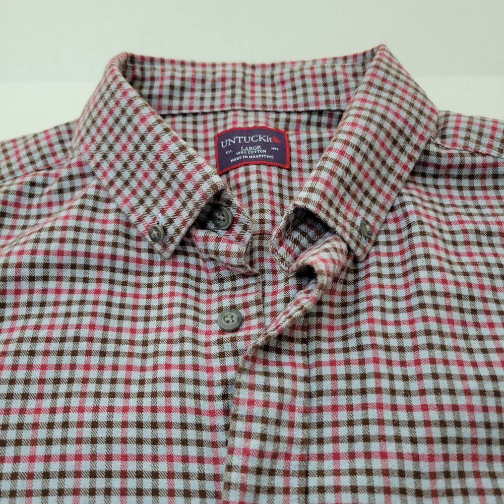 UNTUCKit Soft Brushed Flannel Cotton Shirt Size L Red Gingham Plaid Button-Down